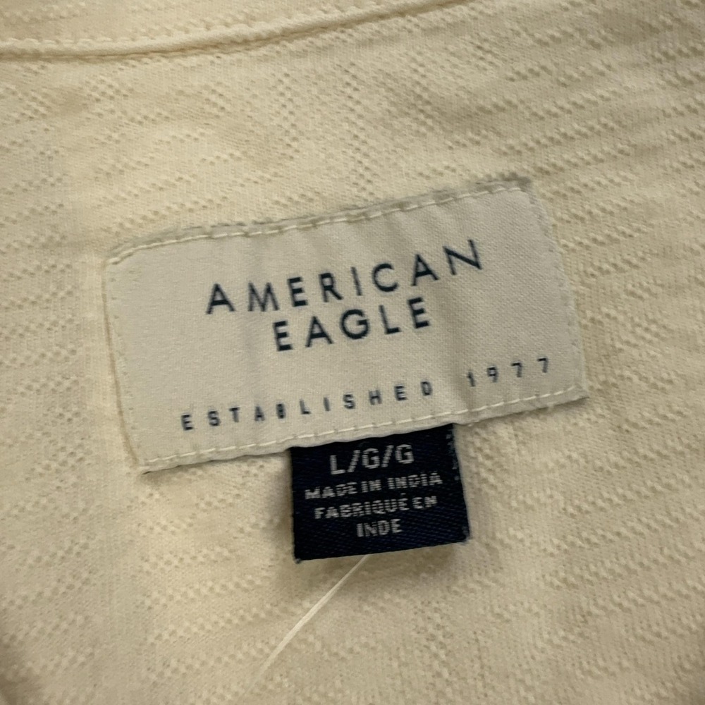 American Eagle Outfitters Shirt Mens L Beige Cotton Short Sleeve Button Up - Picture 5 of 10